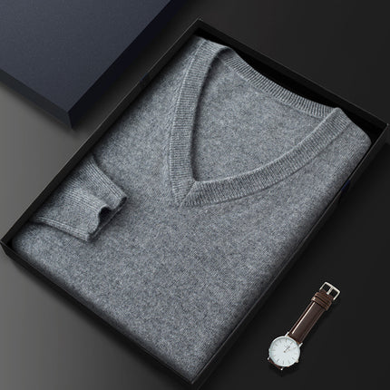 V-Neck Cashmere Knitwear Autumn and Winter New Men's Long-Sleeved Business Casual Bottoming Knitwear Cashmere Knitwear Drop Shipping
