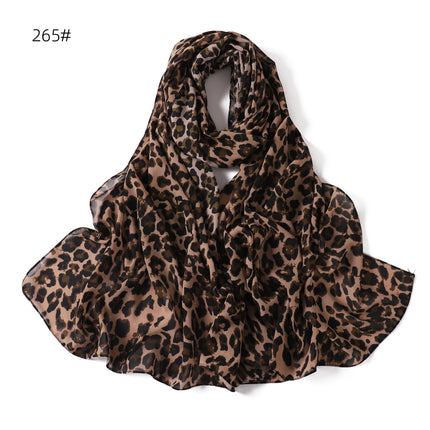 New foreign trade ink printing pearl chiffon scarf breathable soft leopard print floral wrap long towel 258-267