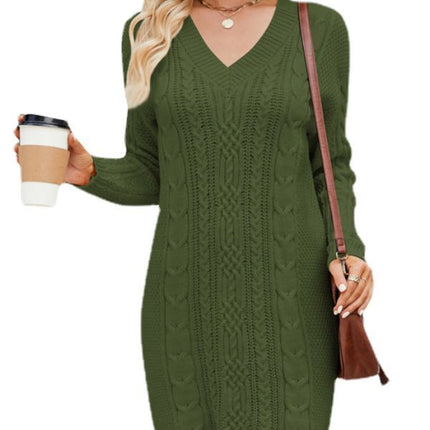 Cross-border European and American women's V-neck sweater dress 2023 autumn and winter twisted knitted dress elegant long sweater dress for women