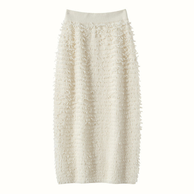 2025 New Autumn and Winter Fashionable and Versatile Cashmere Knitted Skirt for Women Brushed Korean Pure Color Hip Skirt Soft