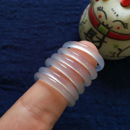 Natural White Chalcedony Ring Ice Colorful Agate Jade Women's Simple Running Ring Tail Ring National Style Fine Ring