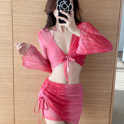 Swimsuit Women's Bikini Four-Piece Split Slimming Look Small Breasts 2025 New Long-Sleeved Hot Spring Girl Swimsuit High-End