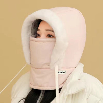 Winter Warm Lei Feng Hat for Men with Large Brim, Windproof, Fleece-Lined, Thick Neck Warmer, Integrated Face Mask for Women, Suitable for Cycling and Riding