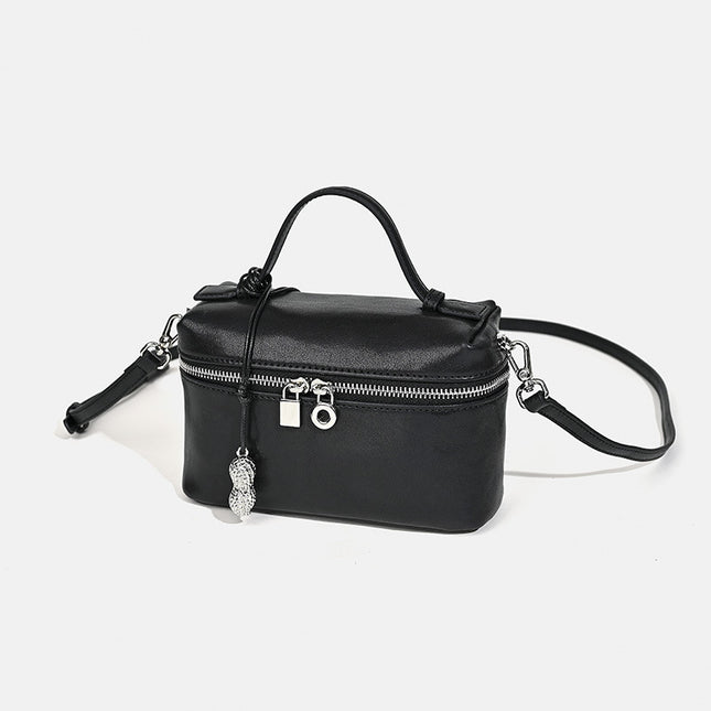 Light Luxury First-Layer Cowhide Lunch Box Bag, Satchel Vegetable Tanned Leather Box Bag, Niche High-End One-Shoulder Cross-Body Lunch Bag