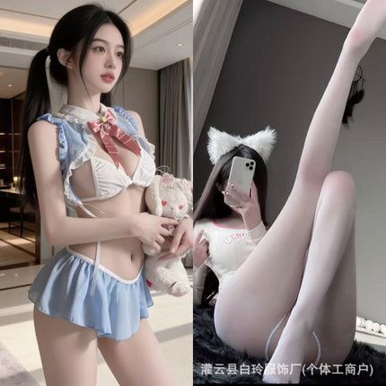 Bailing Christmas Pure Desire Lingerie Bunny Ear Uniform Set European and American Style Open-Crotch No-Removal Three-Point Pajamas.