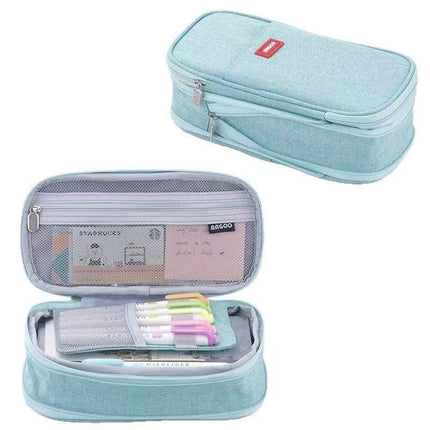 Cross-Border Color-Blocked Retractable Pencil Case, Large-Capacity Stationery Bag, Multifunctional Double-Zipper for Students, Simple and Convertible into Canvas