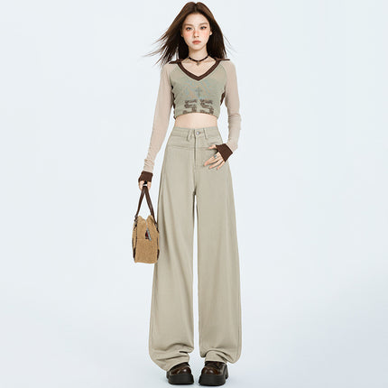 American Retro Wide-Leg Pants 2025 Autumn New Trendy Design Loose Slimming Versatile Floor-Length Jeans for Women