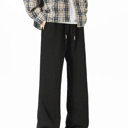 White-Gray Flared Sweatpants for Men, Spring and Autumn, Tall, Extended Length, Straight-Leg, Drapey, American-Style, Cropped Casual Pants