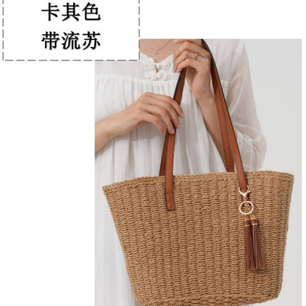 New Versatile Straw Bag, Large Capacity Handmade Woven Bag, Vacation Beach Bag, Vegetable Basket, Women's Bag, Shoulder Tote Bag