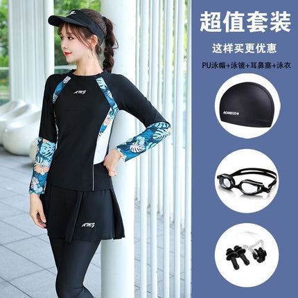 Conservative Swimsuit for Women 2025 New Slim Split Wetsuit Covering Belly Long-Sleeved Pants Sun Protection Two-Piece Set Large Size