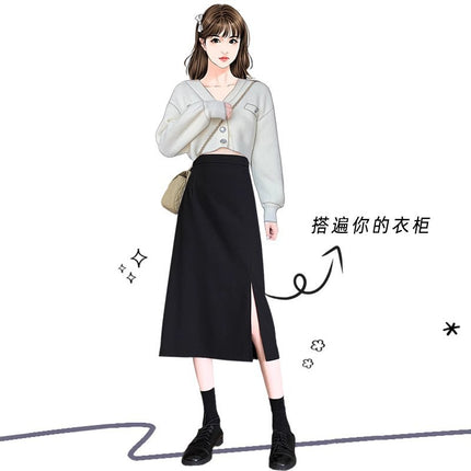 Mid -2024 Spring Slimming High Waist A- Line Skirt Long Skirt Women's Early Spring Split Loose Hip Pack New Style