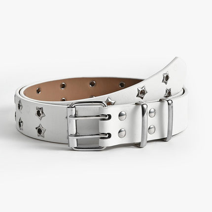 2025 Korean Style Hollow Out Punk Casual Belt Women's Fashion Star Air Eye Decorative Double Row Belt Women's in stock
