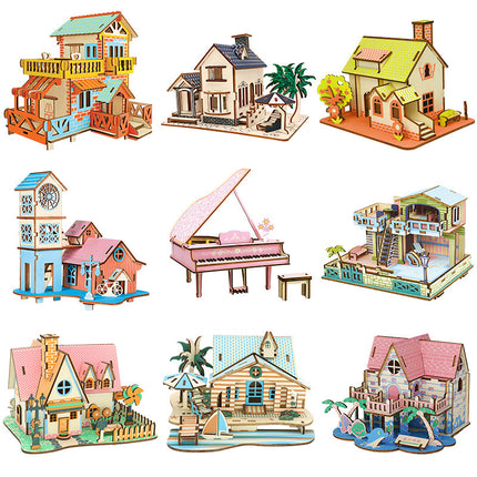 Wooden 3d 3d puzzle assembled building model youth diy style cottage educational toy small Western House