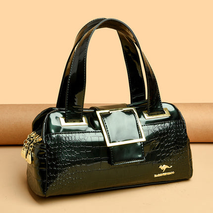 Cross-border Women's Bag 2024 New Multi-layer Shoulder Bag Soft Leather Middle-aged Mother Patent Leather Handbag Boston Pillow Bag