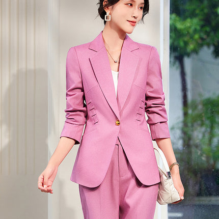 Spring and Autumn Ladies suit 2024 New Western Style Light Luxury Long Sleeve Suit Pink Business Wear Elegant Goddess Fan Dress