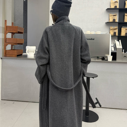 New Stand Collar Elegant Commuter Style Double-Sided Wool Coat for Women, Alpaca Wool, Extended Loose Version, Thickened Woolen Jacket
