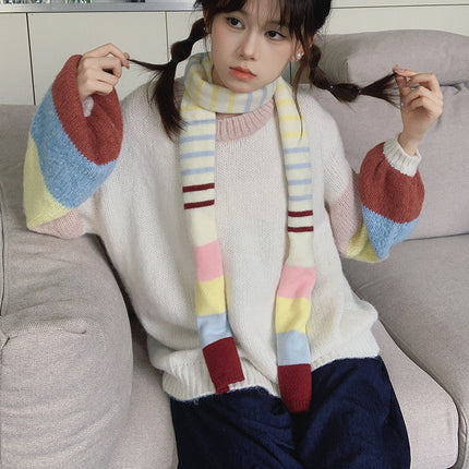 Original Naples Ice Cream Dopamine Rainbow Contrast Color Y2K Small Scarf Autumn and Winter Scarf Concave Shape