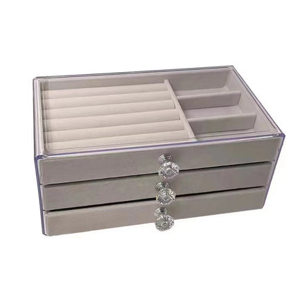 Jewelry Storage Box Drawer-type Large Capacity Built-in Flannel Anti-oxidation Transparent Earrings Nail Necklace Jewelry Exhibition