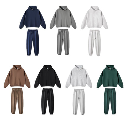 Cai Xiang Island Men's Clothing | Autumn and Winter Cross-Border Fleece Hooded Sweatshirt Boxy Short Wide Version Hoodie Men's Sweatshirt Two-Piece Set