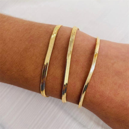 Cross-border European and American Stainless Steel Snake Bone Chain Bracelet for Men and Women Simple Gold Flat Snake Chain Bracelet Bracelet Wholesale