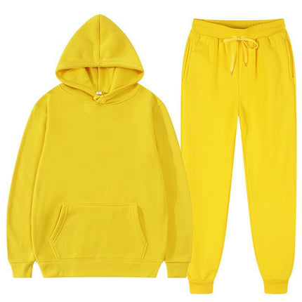 Men's suit Foreign Trade Cross-border Sports Sweater Pullover Sweater Fleece Fashion Solid Color Men's Hoodie Two-piece Set
