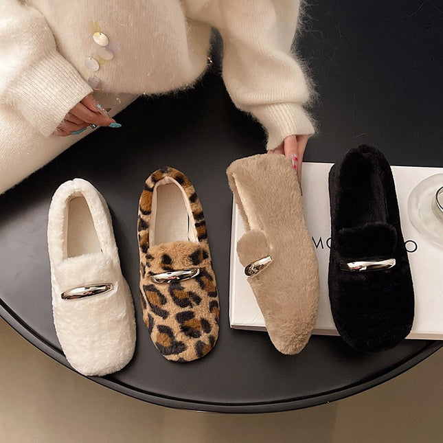 Furry Shoes for Women's Autumn and Winter Outer Wear 2025 New Velvet Warm Shoes Popular Bean Shoes Soft Sole Winter Flats Cotton Shoes