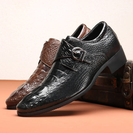Men's Leg Shoes Breathable Buckle Business Leather Shoes Crocodile Pointed Men's Casual Shoes Leg European Style Shoes