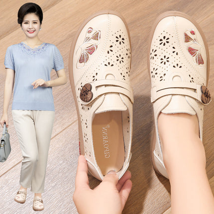 Mom's Shoes Are Comfortable and Non-Tiring, Suitable for Middle-Aged and Elderly Women, with Soft Soles, Non-Slip, Lightweight, Breathable Leather Shoes for Summer, Women's Sandals