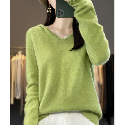 First-line Ready-to-wear Hooded Wool Sweater for Women in Autumn and Winter New Wool Hooded Sweatshirt Knitted Sweater Bottoming Shirt