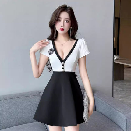 Work Clothes Foot Bath Female Technician New Low-cut Sexy Waist Slim-fit Elegant Slim Dress Night Head Shop Clothes