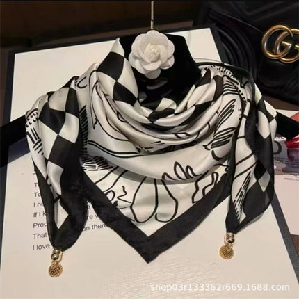 2024 New Magnetic Buckle Silks and Satins Square Scarf Women's Spring and Autum Scarf High-end Decorative Triangle Scarf Neck Protector