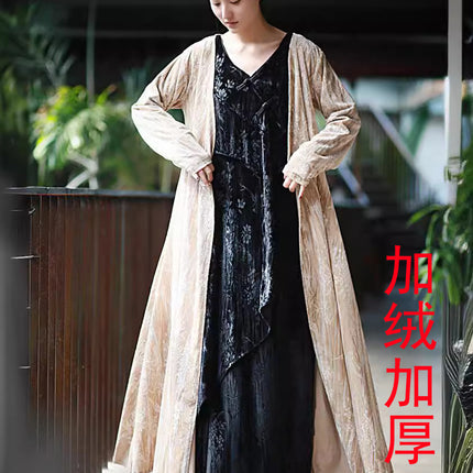 Velvet National Style Printed One Button Cardigan New Chinese Style Cold Style dress