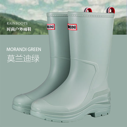 Women's High-Top Rain Boots for Beach Camping, Waterproof, Non-Slip, Korean Style, Sweet Thick-Soled Fashion Water Shoes with Drawstring Closure