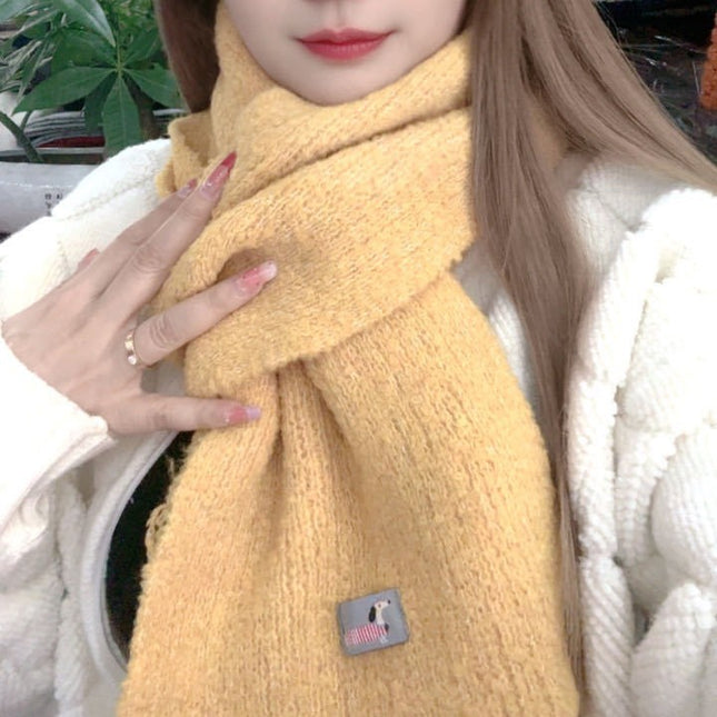 Whitening Wool Knitted Wool Scarf for Girls Winter 2025 New Versatile High-End Warm Scarf Green