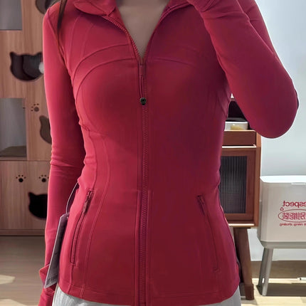 Lulu Same Style Gold Zipper Long Sleeve Jacket Yoga Suit Spring Sports Top Tight Sports Slim Jacket Women's Coat