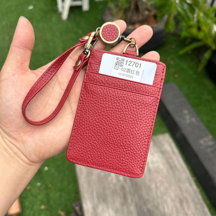 Fashion Genuine Leather Hangtag One-sided ID badge Wrist Wear Drawable Waist Card Bag Japanese and Korean Work Card Set