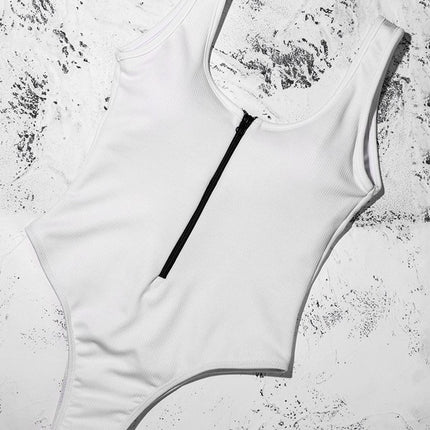 Billion Swimming 2024 New Hot Foreign Trade one-piece Swimsuit Women's Solid Color Zipper Stitching Sexy Swimsuit Women's European and American Cross-border Swimsuit