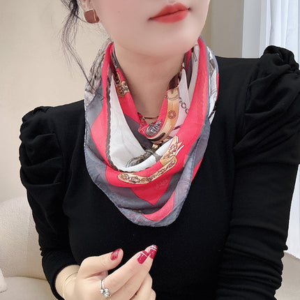 Magnetic buckle summer chiffon breathable sunscreen small square scarf neck scarf women's 2024 new all-match spring and autumn turban