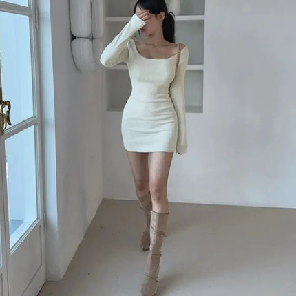 South Korea Dongdaemun New Product One Second Eyes Sexy Lazy Shoulder Shoulder Body Hip Knitted dress