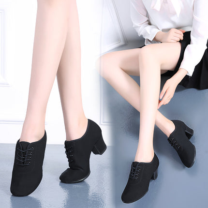 Dancing Shoes Women's Dancing Shoes Soft-soled Latin Dance Shoes Middle-heel Square Dance Teacher Shoes Adult Breathable Single-layer Shoes