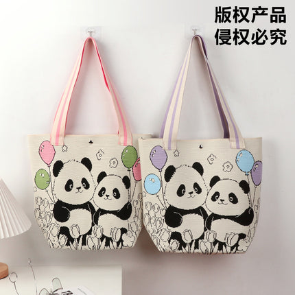 Large-Capacity Tote Bag, Shoulder Bag, Souvenir Gift, Versatile Backpack, Popular Spring and Summer Panda Grandpa Cartoon Knitted Bag