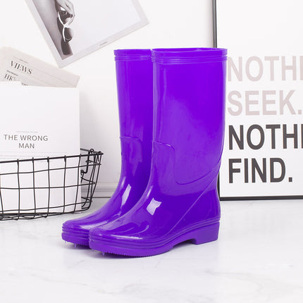 Women's High-Top Quick-Dry Rain Boots with No Lining, Waterproof Rubber Shoes for Adults, High-Heeled Work Shoes, Low-Heeled