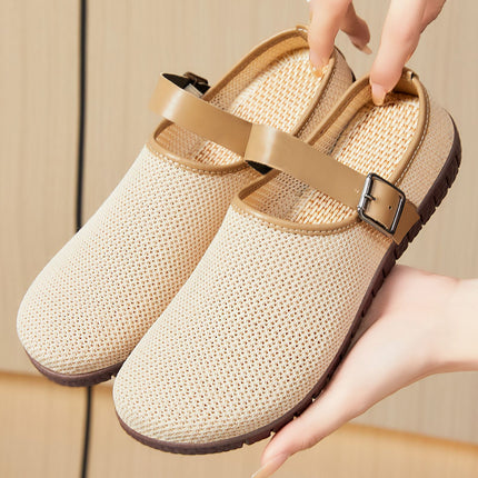 Women's Summer Shoes, Fashionable Retro Soft-Soled Sandals, Ins-Style Women's Outdoor Slippers, Casual Mesh Closed-Toe Half-Slip Shoes