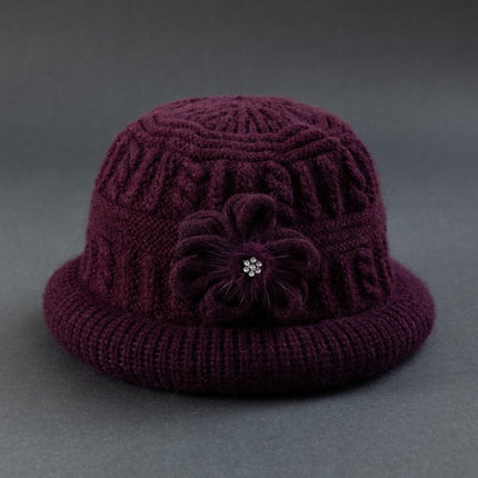 Middle-aged and elderly autumn and winter mother's hat scarf set fleece-lined thickened warm wool knitted hat women's basin hat winter