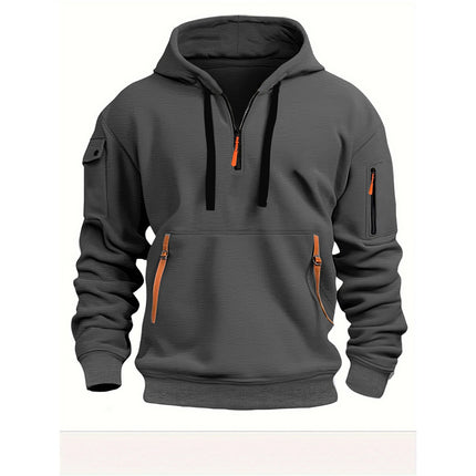 Men's Sweatshirt Casual Sports Hoodie Autumn and Winter Top with Arm Pocket Zipper Hoodie