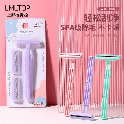 Lmltop Women's Double-Layer Rake Knife Comes with 2 Blades, Armpit Hair Manual Shaver, Shaver Wholesale A0265
