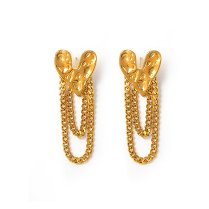 Temperament European and American karst heart-shaped earrings women's retro personality hammer love tassel chain stainless steel earrings wholesale