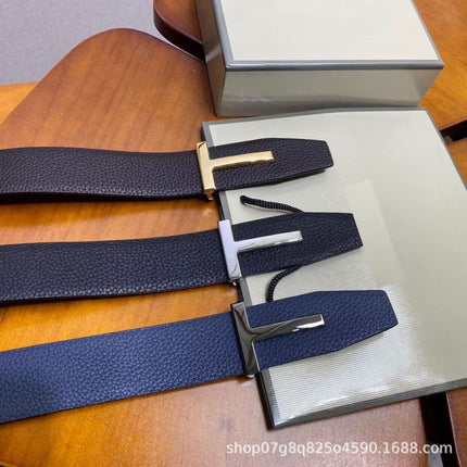 BelT LeTTer Buckle T-shaped BelT PanTs Men's Genuine LeaTher BelT Fashion Double-sided Cowhide Men's BelT Wholesale FacTory