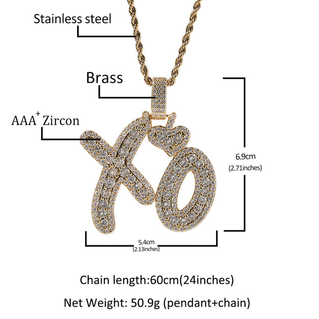 Hip-Hop Ancient Cute New Heart Xo Letter Pendant for Men and Women Personalized Trendyy Couple Necklace Dropshipping