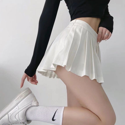 European and American Design Short Front and Long Back Pleated Skirt for Women, High Waist, Slimming Look, Leg Lengthening, Anti-Exposure Short Sexy Skirt
